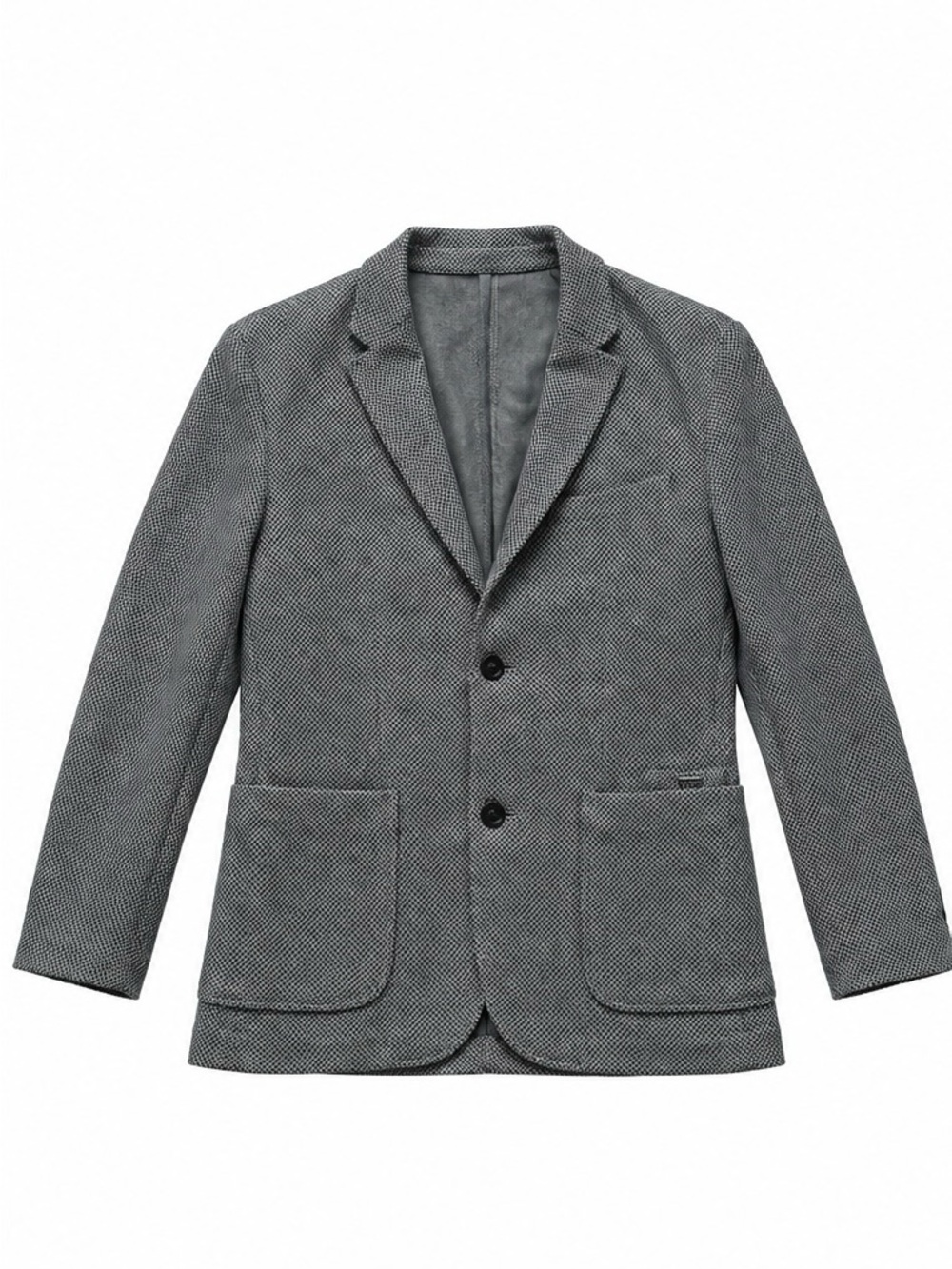 Zara Men's Gray Textured Two-Button Blazer with Patch Pockets